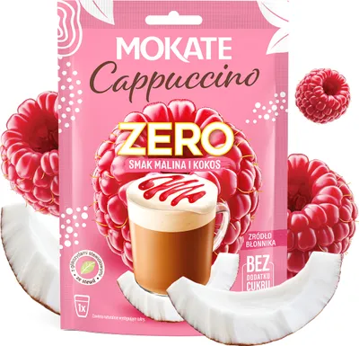 Obrázek produktu pro Kávový nápoj Cappuccino Mokate Malina a kokos 20 g BEZ CUKRU