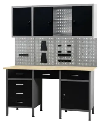 Produktbild von Werkbank mit 4 Werkzeugwänden und 2 Wandschränken für Werkstatt, Haus und Büro