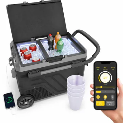 Produktbild von ONBEST Kompressor Kühlbox | 40L | 12V | 230V | mit App-Steuerung | Touchdisplay | Rollen | USB-Anschlüsse | LED | 4 x Trinkbecher