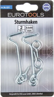 Produktbild von EUROTOOLS Sturmhaken, Hakenschloss Kabinenhaken 2 Stück, inkl. Schrauben, Stahl verzinkt