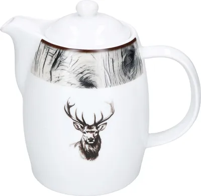 Zdjęcie produktu dla Dzbanek Alois 850ml z pokrywką porcelanowy do kawy i herbaty z motywem jelenia