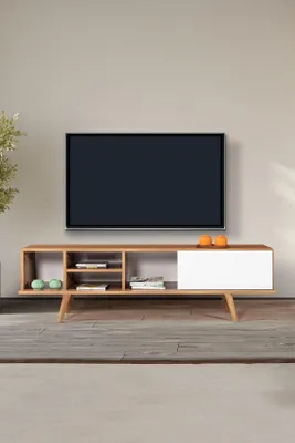 Image de Skye Decor, support TV de haute qualité (lot de 3), en noyer et blanc, 160 cm | 100% mélaminé