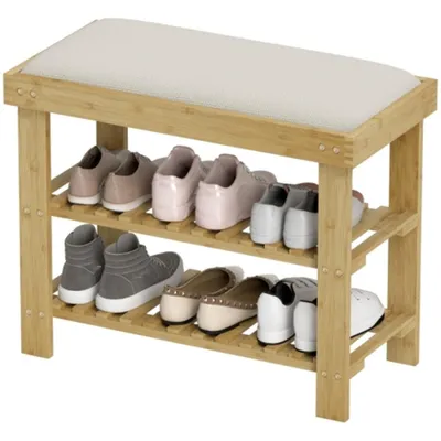 Produktbild von Schuhbank mit Sitzfläche,Sitzbank mit Stauraum, Schuhregal mit 2 offene Fächer,für Wohnzimmer, Flur, 60 x 29 x 49 cm