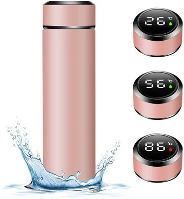 Zdjęcie produktu dla Termos o pojemności 500 ml z wyświetlaczem LED temperatury, izolowana próżniowo butelka ze stali nierdzewnej, ekran dotykowy LED, szczelna, bez BPA – do domu, biura i w podróży