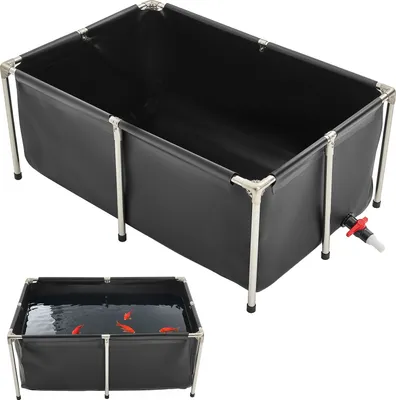 Produktbild von VEVOR Fischteich aus Segeltuch, 480 L Fischtank, faltbares PVC-Koi-Aquarium, Fischbecken mit stabilem Rahmen & Ablassventil, für Aquakultur, Koi-Zucht & Bewässerung 1200x800x500 mm