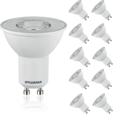 A product shot of multiple LED light bulbs, with one bulb prominently displayed in the foreground and a group of nine bulbs arranged in a grid on the right side of the image.