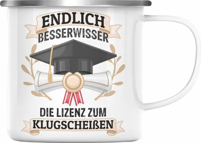 Produktbild von Trendation - Bachelor Abschluss Geschenk Emaille Tasse Prüfung Bestanden Uni Graduation Geschenkidee - Endlich Besserwisser (Silber)
