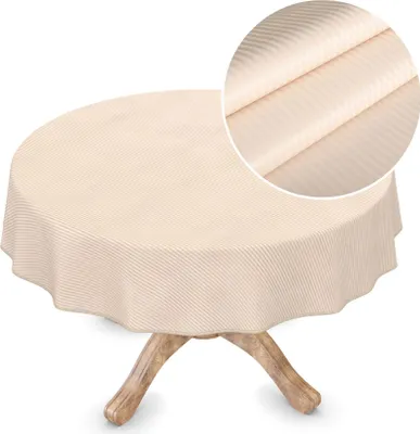 Produktbild von Tischdecke Wachstuch Premium Gestreift Beige Robust Wasserabweisend Rund 150 cm