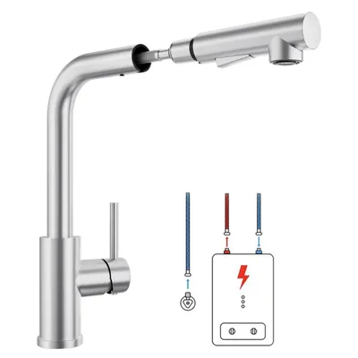 Produktbild von Lonheo Niederdruck Küchenarmatur Gebürsteter Edelstahl Ausziehbar, Wasserhahn Küche mit Brause, 360° Drehbar Spültischarmatur für Kleinspeicher