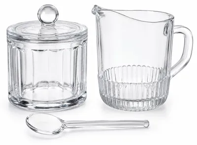 Glas-Melk- und Zuckerset, 4-teilig, mit Deckel und Löffel