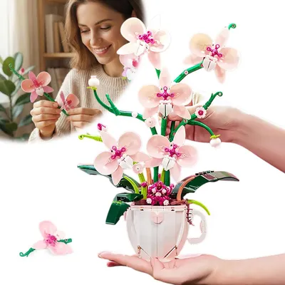 Produktbild von Orchidee Blume Bausteine Bausatz Orchidee Blumen Klemmbausteine Pflanzen Bausteine Blumenstrauß Bausatz Geschenkidee für Heimdeko