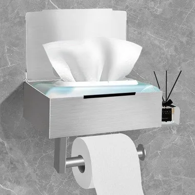 Zdjęcie produktu dla Uchwyt na rolkę papieru toaletowego ze stali nierdzewnej do łazienki z uchwytem na chusteczki nawilżane