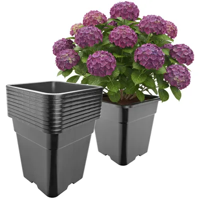 Produktbild von Garronda 10er-Set hohe quadratische Kunststoff-Anzuchttöpfe mit Drainagelöchern für Garten, Schwarz, 33 x 33 x 34 cm, 25 L GD-KW-HS