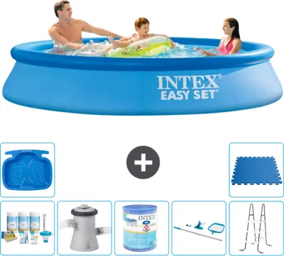 Obrázek produktu pro Kulatý nafukovací bazén Intex Easy Set - 305 x 61 cm - modrý - obsahuje balíček pro údržbu - filtrační čerpadlo pro bazén - filtr - čisticí sadu - žebřík - lázeň pro nohy