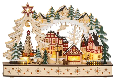 Produktbild von Weihnachtsdorf mit Beleuchtung und Timer, Lichterbogen Weihnachtsdeko Holz, Schwibbogen Weihnachten Weihnachtshaus Beleuchtet Weihnachtsstadt Weihnachtsh?user