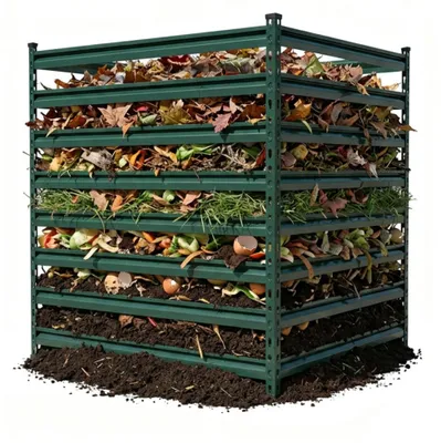 Zdjęcie produktu dla Kompostownik metalowy Relaxdays, kompostownik ogrodowy, wymiary: 90 x 90 x 90 cm, pojemność 729 litrów, kompostownik na liście, wsporniki, stal, kolor zielony