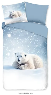 Produktbild von Good Morning Kinderbettwäsche "Eisbär" - Blau - (140x200/220 cm) - Baumwolle Flanell
