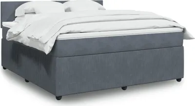 Produktbild von Design Boxspringbett mit Matratze Dunkelgrau 180x200 cm Samt, Klassische Betten 2024 Neu