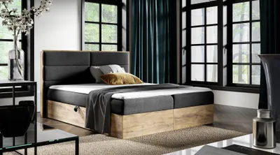 Produktbild von Kontinentales Bett 140x200 CHANTELLE 5 - Wotan Eiche / Graphit + GRATIS Matratzenauflage