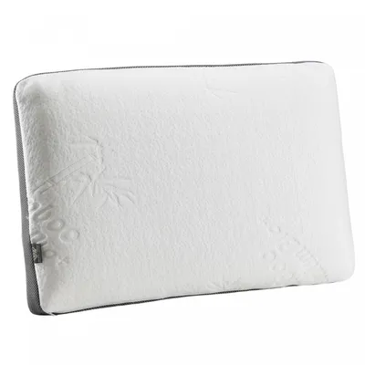 A white memory foam pillow with a gray border.