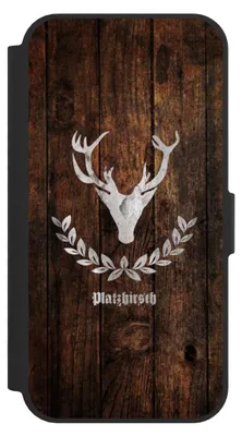 Produktbild von NIVOCASE Klapphülle für Apple iPhone 17e  Handyhülle aus Kunst Leder NIVOflip schwarz Hirsch Holz Holzoptik