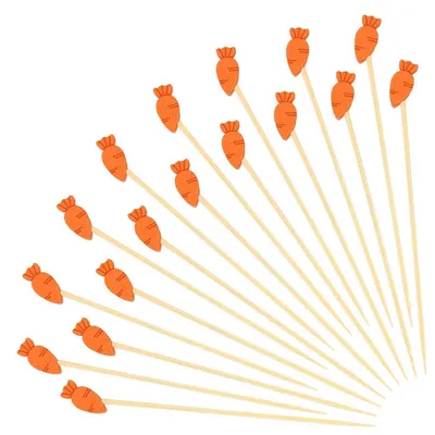 Immagine prodotto di Spiedini per cocktail a tema pasquale, 100 pezzi, in legno, a forma di carota, ideali per finger food e decorazioni, lunghezza 12 cm