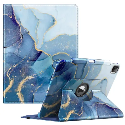 Produktbild von Fintie Hülle für iPad Pro 12.9 Zoll 6.Generation 2022/iPad Pro 12.9 2021/2020/2018 mit Stifthalter - Schutzhülle Cover mit 360 Grad drehbarem Ständer und Auto Schlaf/Wach Funktion, Ozean Marmor