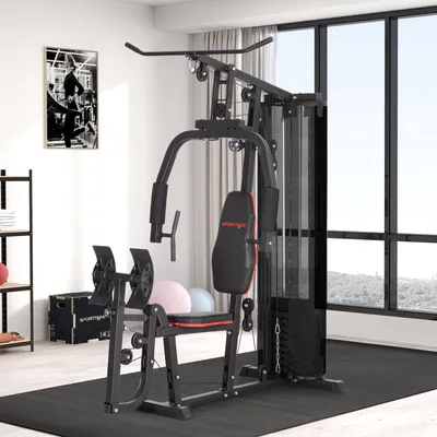 Produktbild von Heimfitnessgerät, Kraftstation mit 45 kg Gewichtsblöcken, Fitnessturm, Schwarz | Stahl | 120 kg | 160x108x200 cm