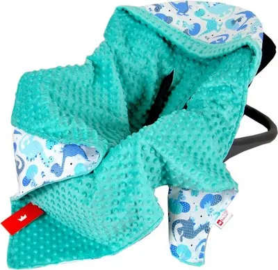 Produktbild von BabyLux EINSCHLAGDECKE 90x90 cm Babyschale Minky Decke  1. Minze + Dino