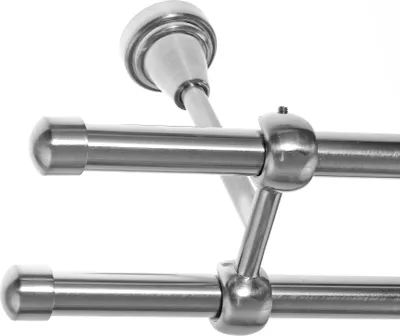 Produktbild von Gardinenstange Set Edelstahl Look Metall Ø 16mm zur Deckenbefestigung 2-lauf Kappe, Länge wählbar D24 E17 E17