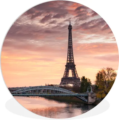 Produktbild von MuchoWow® Rundes Wandbild - Runde Bilder Paris - Eiffelturm - Brücke Ø 60 cm Kreis Wanddekoration Kunststoff - Wandkreis - Wandschmuck - Wand Kreis - Das Schlafzimmer - Die Bilder - Wandmalerei - Kunst für das Haus - das Plastik
