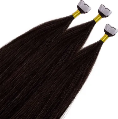Image de hair2heart Premium Mini Tape Extensions de cheveux humains - 12 bandes de 50 cm brun foncé