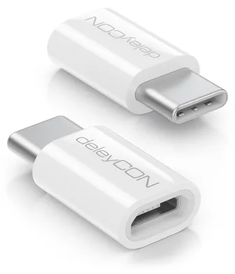 Produktbild von deleyCON USB-C Adapter Micro-USB Buchse auf USB C Stecker, 2 Stück - Weiß