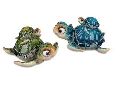 Produktbild von formano 2er Set Dekofigur Schildkröte Harry mit Kind - Polyresin 10 cm