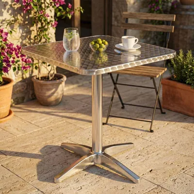 Immagine prodotto di Milani Home - Tavolo Bar Quadrato Fisso A Colonna In Acciaio E Alluminio Waterproof 60x60 Per Esterno Portico Ristorante Gelateria Hotel - Grigio