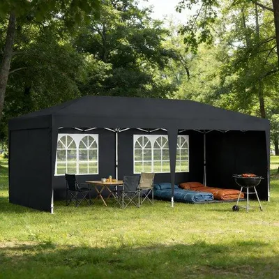 Productafbeelding van 3x6 meter pergola - Partytent met zijwanden - Opklapbare paviljoen met UV-bescherming - Tuin- en feesttent - Donkergrijs