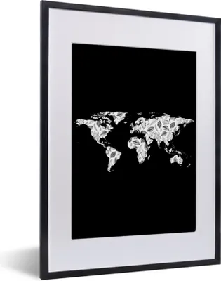 Produktbild von MuchoWow® Gerahmtes Poster Weltkarte - Blätter - Design 30x40 cm - Poster mit Schwarzem Bilderrahmen Wandposter Rahmen Foto Bilder - Wandposter Schlafzimmer