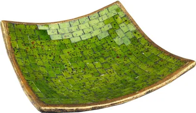 Produktbild von Eckige Mosaikschale, Untersetzer, Dekoschale, Handgearbeitete Keramik & Glas Obst Schale - Design 9, Grün, Keramik,Glas, Größe: Groß (30*30 cm)
