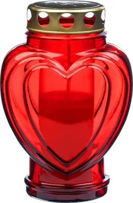 Produktbild von Grablicht-Glas mit Herz-Motiv und Kerze, rot, Höhe 17 cm, Brenndauer 24 h