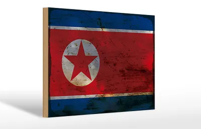 Produktbild von Holzschild Flagge Nordkorea 30x20cm North Korea Rost