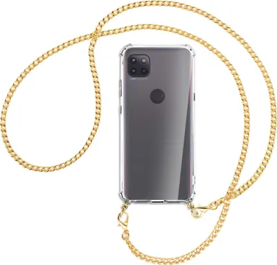 Produktbild von Handykette Backcover-Schutzhülle mit Band (Metall goldfarben) für Motorola Moto G 5G - goldfarbene Kette