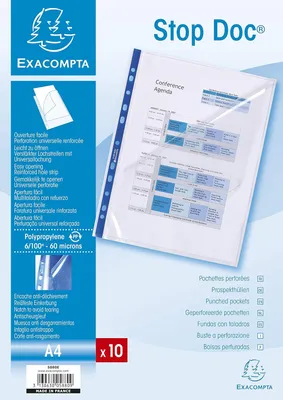 Produktbild von Exacompta 5880E 10er Pack PP-Kunststoff Prospekthüllen Standard. Für DIN A4 transparent glasklar oben und seitlich offen Klarsichtfolie Klarsichthülle ideal für Ordner Ringbücher und Hefter