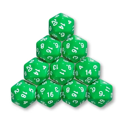 Produktbild von 10x polyedrische W20 Würfel für Rollen- und Tabletopspiele (grün)