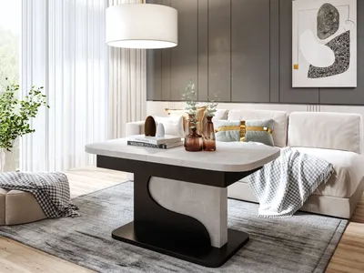 Produktbild von Design Couchtisch DA-111 höhenverstellbar ausziehbar 120 bis 200 cm Tisch Esstisch Wohnzimmer abgerundete Ecken