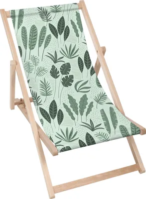 Produktbild von Dreamroots Liegestuhl klappbar Holz, bis zu 130 kg, Sonnenliege klappbar mit 3-stufiger Neigungsregulierung der Rückenlehne, Tropical Green Leaves