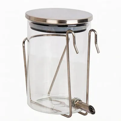 Produktbild von Kleintier Trinkflasche 600ml Glas Edelstahl auslaufsicher mit Halterung für Kaninchen Hamster Käfig Zubehör