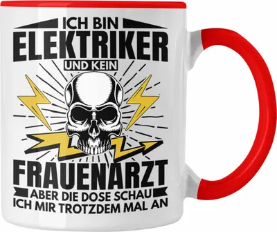 Produktbild von Trendation - Elektriker Tasse Geschenk Elektromeister Lustiger Spruch Männer Geschenkidee Ich Bin Elektriker Kein Frauenarzt (Rot)