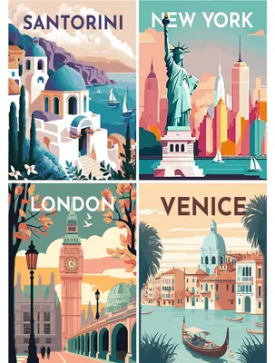 4er-Set Diamantgemälde Stadtposter 30x40 cm DIY