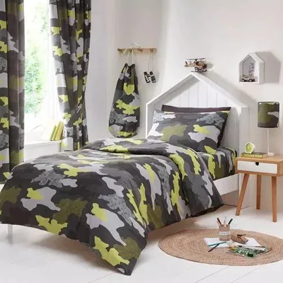 Produktbild von Unyqoos® Camouflage-Bettbezug-Set 200 x 200 cm – Doppelbettwäsche inkl. 2 Kissenbezüge 50 x 75 cm, Legergrün Camo, 55% Polyester/45% Baumwolle