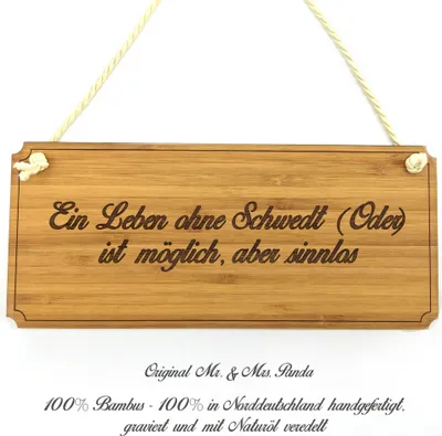 Produktbild von Mr. & Mrs. Panda Hinweisschild Schwedt (Oder) - Geschenk, Holzschild, Geschenkidee, Firmenschild, Landhaus, Türschild Holz, Wegweiser, Graviert, Schild, Shabby